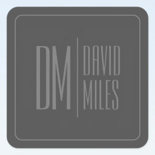 Stylish Minimal & Modern Grey Initials & Name Logo Square Sticker
