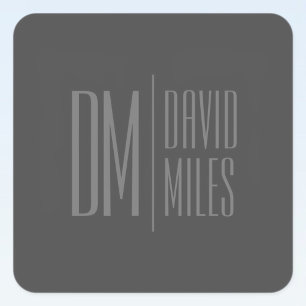 Stylish Minimal & Modern Grey Initials & Name Logo Square Sticker