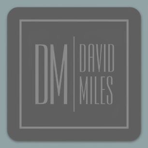Stylish Minimal & Modern Grey Initials & Name Logo Square Sticker