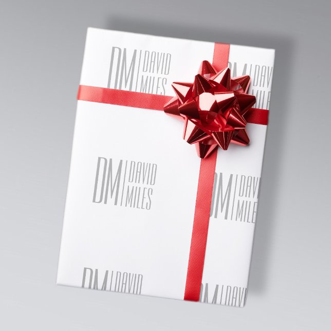 Stylish Minimal & Modern Grey Initials & Name Logo Wrapping Paper (Creator Uploaded)