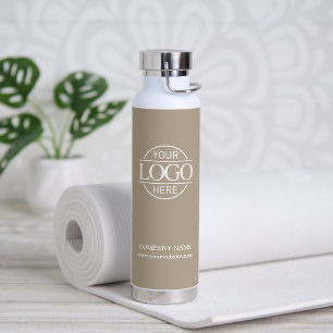 Stylish Minimal Taupe Beige Company Business Logo Water Bottle