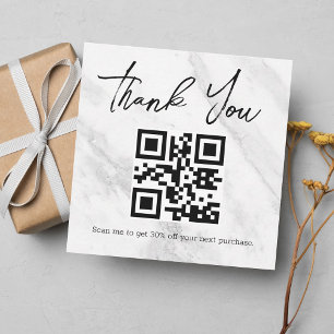 stylish minimal thank you business qr code marble card