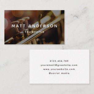 Stylish Minimal Trumpet Photo Musician Business Card