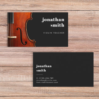 Stylish Minimal Violin Musician Black Business Card