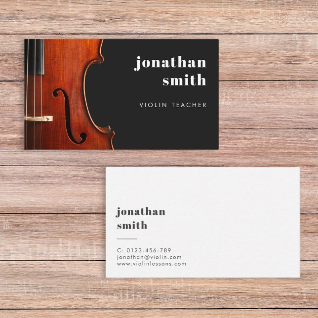 Stylish Minimal Violin Musician Black Business Card (Creator Uploaded)