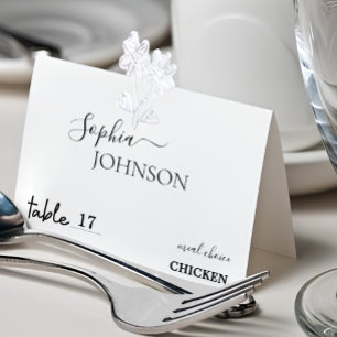 Stylish Minimal Wedding Place Card With Meal Choic