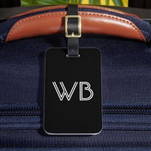 Stylish Minimalist 2 Monogram Initial Black Luggage Tag