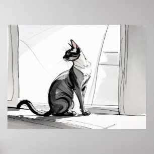Stylish Minimalist Art Cat in the City Sunning Poster
