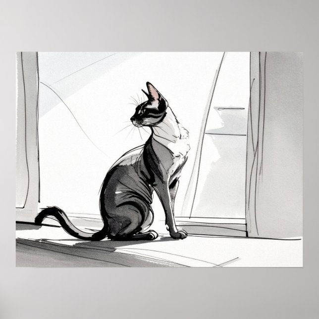 Stylish Minimalist Art Cat in the City Sunning  Poster (Front)