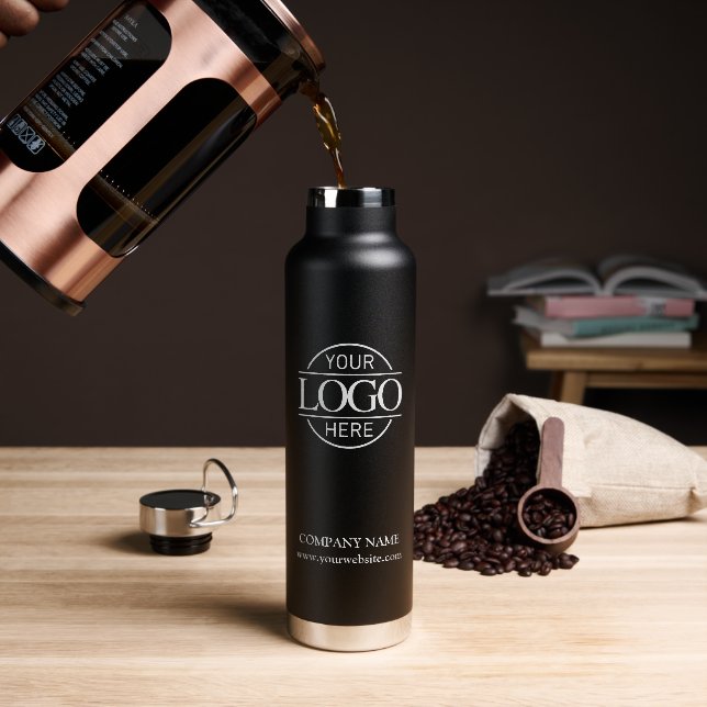 Stylish Minimalist Black Company Business Logo Water Bottle (Coffee)
