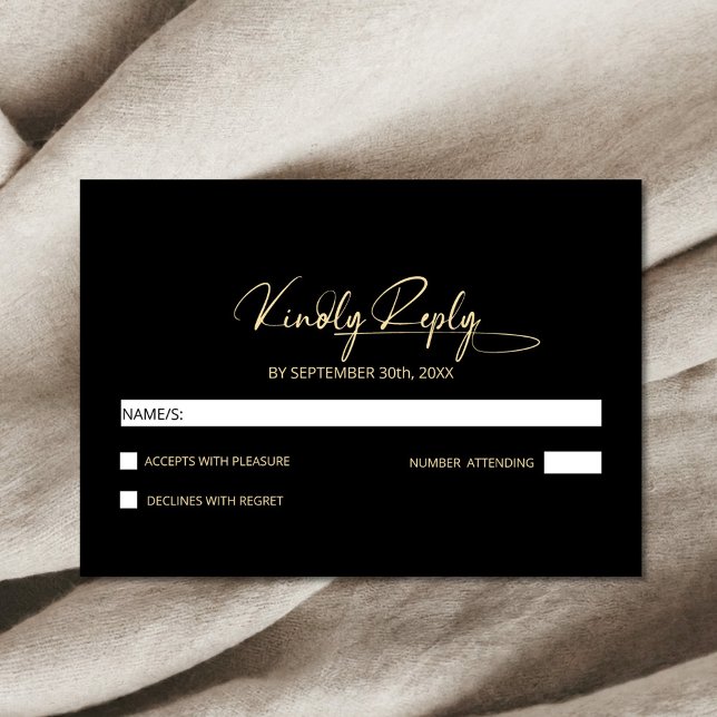 Stylish Minimalist Black Wedding RSVP Card (Creator Uploaded)