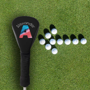 Stylish  minimalist coral blue letter A black Golf Head Cover