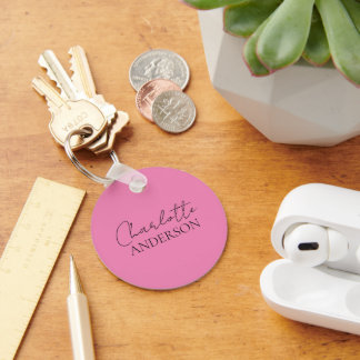 Stylish Minimalist Custom Name Pink Key Ring