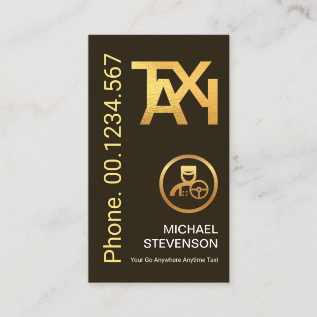 Stylish Minimalist Gold Taxi Signage Cab Driver Business Card (Front)