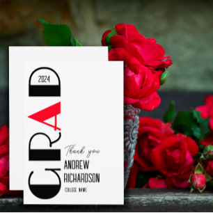 Stylish Minimalist graduation white Red theme Thank You Card