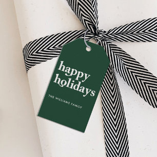Stylish Minimalist Green Christmas Happy Holidays Gift Tags