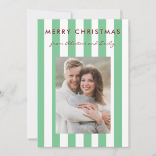 Stylish Minimalist Light Green Striped Photo Holiday Card
