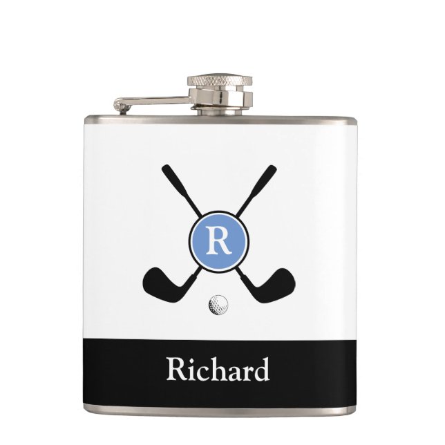 Stylish Minimalist Logo and Monogram Golf Player Hip Flask (Front)