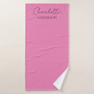 Stylish Minimalist Monogram Name Pink Bath Towel