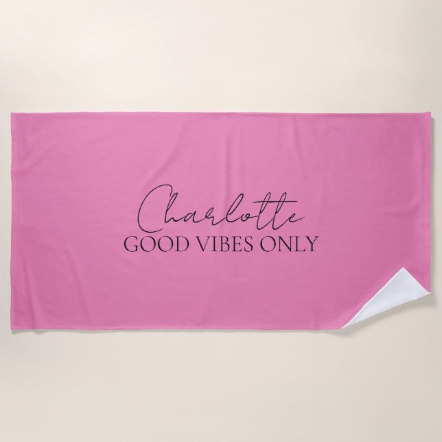 Stylish Minimalist Monogram Name Pink  Beach Towel (Front)