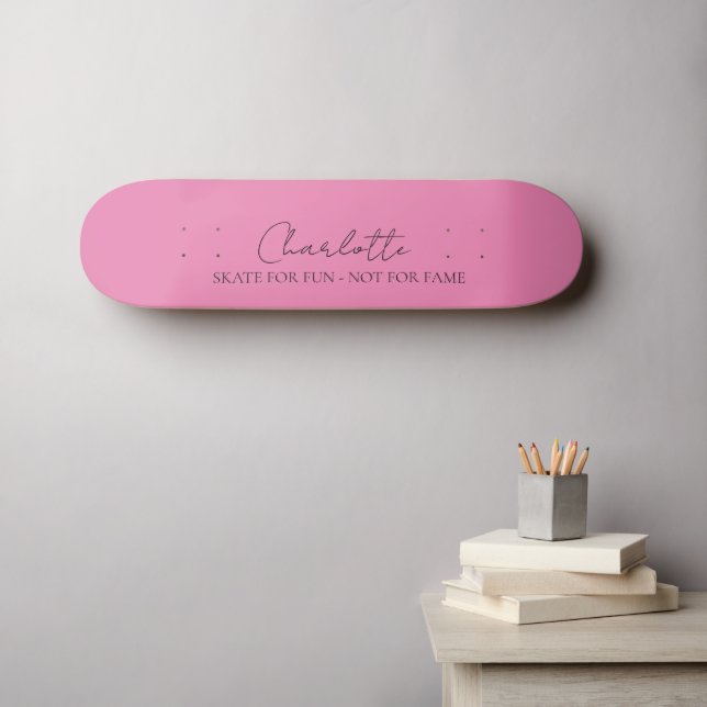 Stylish Minimalist Monogram Name Pink  Skateboard (Wall Art (Horz))
