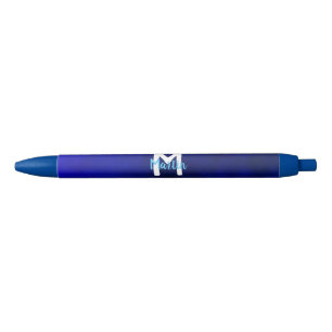 Stylish Minimalist White And Blue Monogram Black Ink Pen