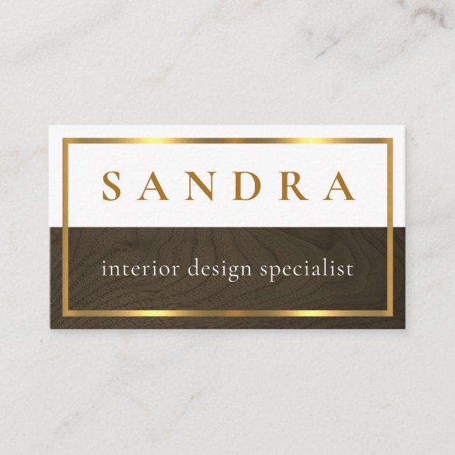Stylish Minimalist Wood Timber Gold Frame Business Card (Front)