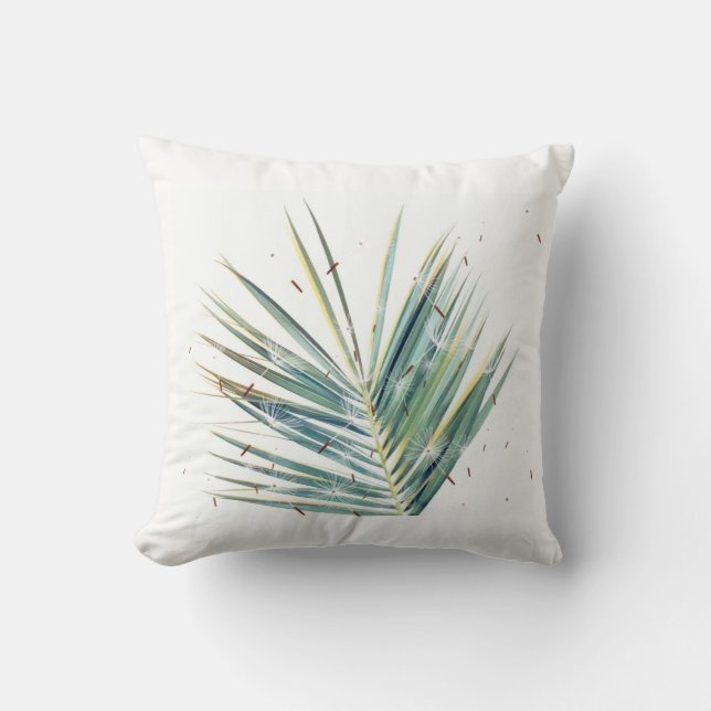 Stylish Minimalistic White Black Palm Tree Cushion (Front)