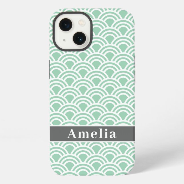 Stylish Mint Geometric Pattern with Name iPhone Case (Back)
