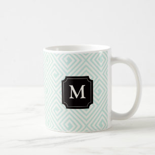 Stylish Mint Greek Key Pattern Classic Monogram Coffee Mug