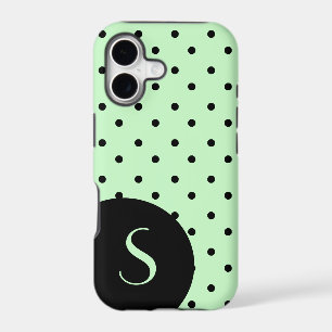 Stylish Mint Green & Black Polka Dot and Monogram