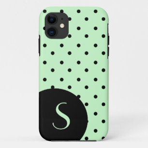 Stylish Mint Green & Black Polka Dot and Monogram Case-Mate iPhone Case