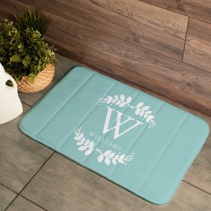 Stylish Mint Green Monogram Bath Mat