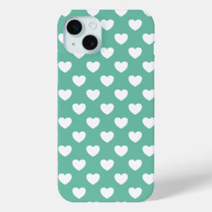 Stylish Mint Green Polka Dots Pattern With Hearts iPhone 15 Mini Case