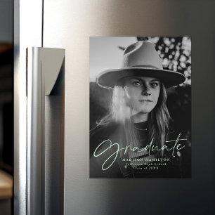 Stylish Mint Green Script Photo Graduation Magnetic Invitation