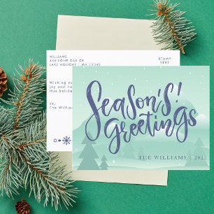 Stylish Mint Green Season's Greetings Personalised Holiday Postcard