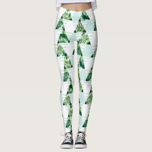 Stylish Mint Green Tropical Triangles Geometric Leggings