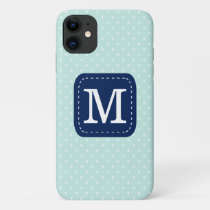 Stylish Mint Polka Dot Pattern Custom Monogram Case-Mate iPhone Case