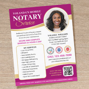 Stylish Mobile Notary Public QR Code Magenta Flyer