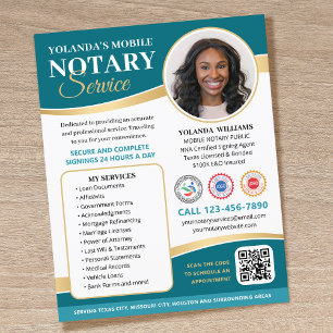 Stylish Mobile Notary Public QR Code Teal Editable Flyer