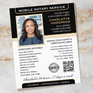 Stylish Mobile Notary Service Photo Black Gold Flyer