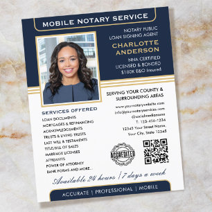 Stylish Mobile Notary Service Photo Blue Gold Flyer