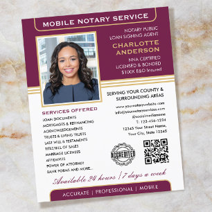 Stylish Mobile Notary Service Photo Plum Gold Flyer