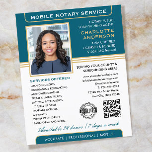 Stylish Mobile Notary Service Photo Teal Gold Flyer