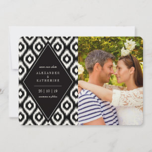 Stylish Mod Diamond Ikat Photo Save The Date Card
