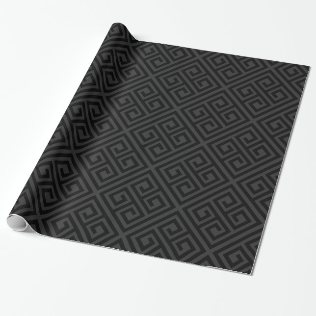 Stylish Mod Grey/Black Greek Key Seamless Pattern Wrapping Paper (Unrolled)
