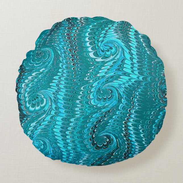 Stylish Modern Abstract Blue Swirls Marble Pattern Round Cushion (Front)