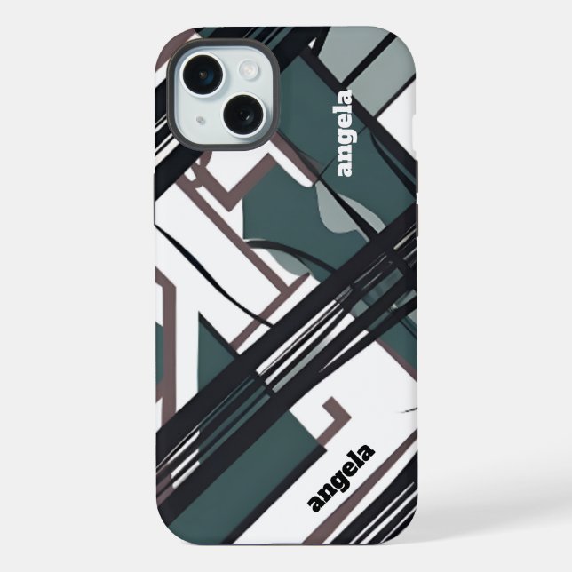 Stylish modern abstract expressionist green black  iPhone case (Back)