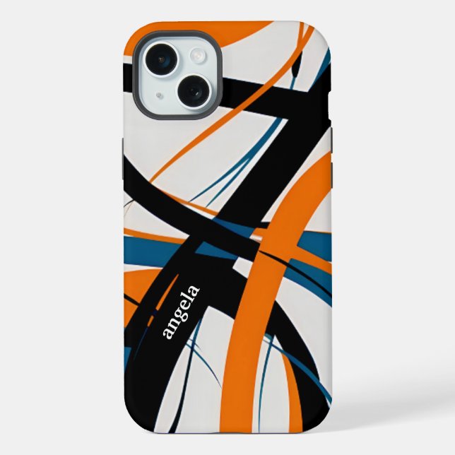 Stylish modern abstract orange black iPhone case (Back)