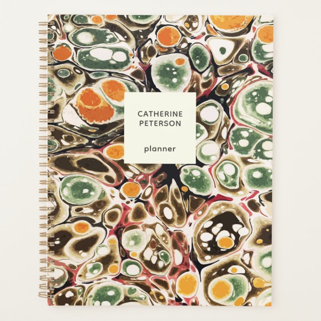 Stylish Modern Abstract Sage Yellow Marble Pattern Planner (Front)